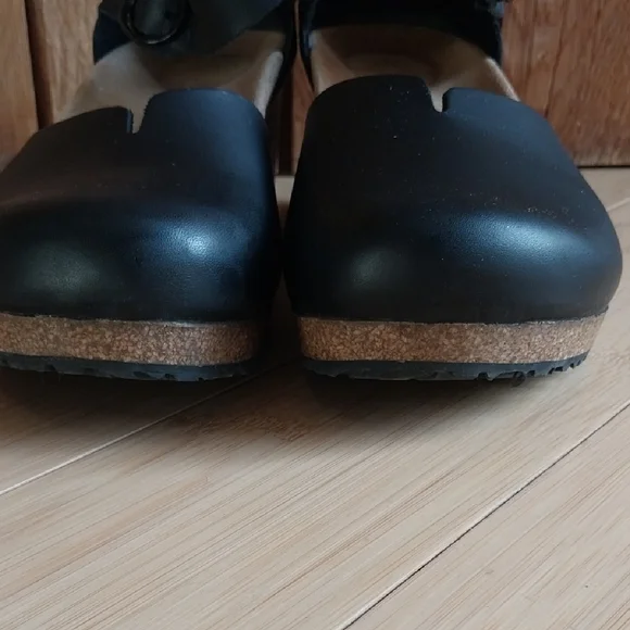 Papillio Black Leather Wedge Mules - Picture 10 of 15